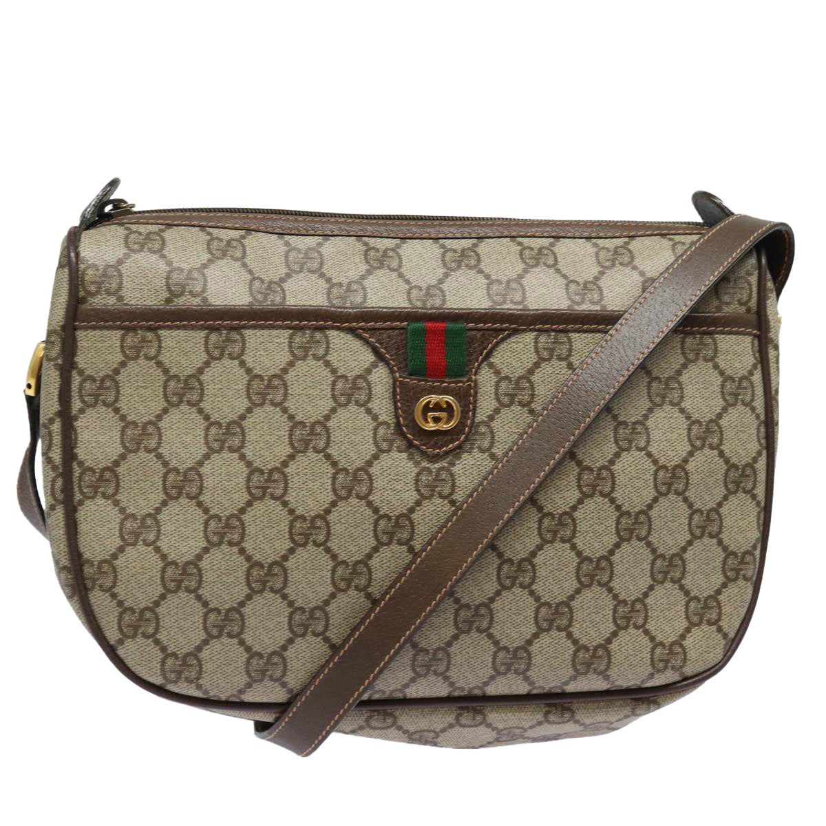 GUCCI GG Supreme Web Sherry Line Shoulder Bag PVC Beige 89 02 077 81157