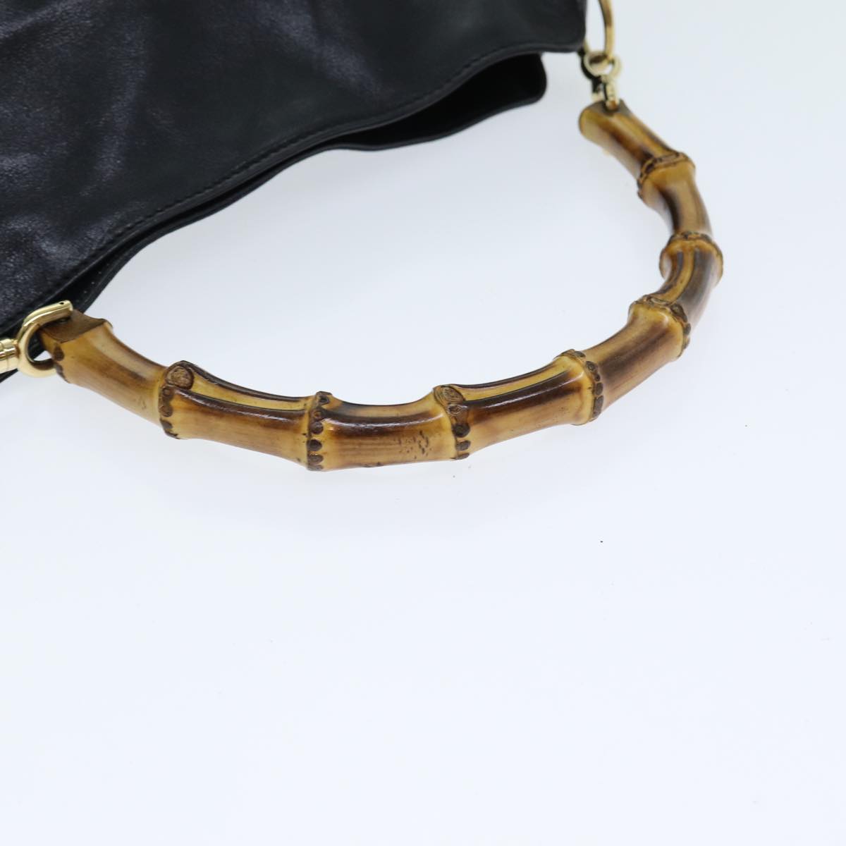 GUCCI Bamboo Hand Bag Leather 2way Black 001 2113 1638 81162