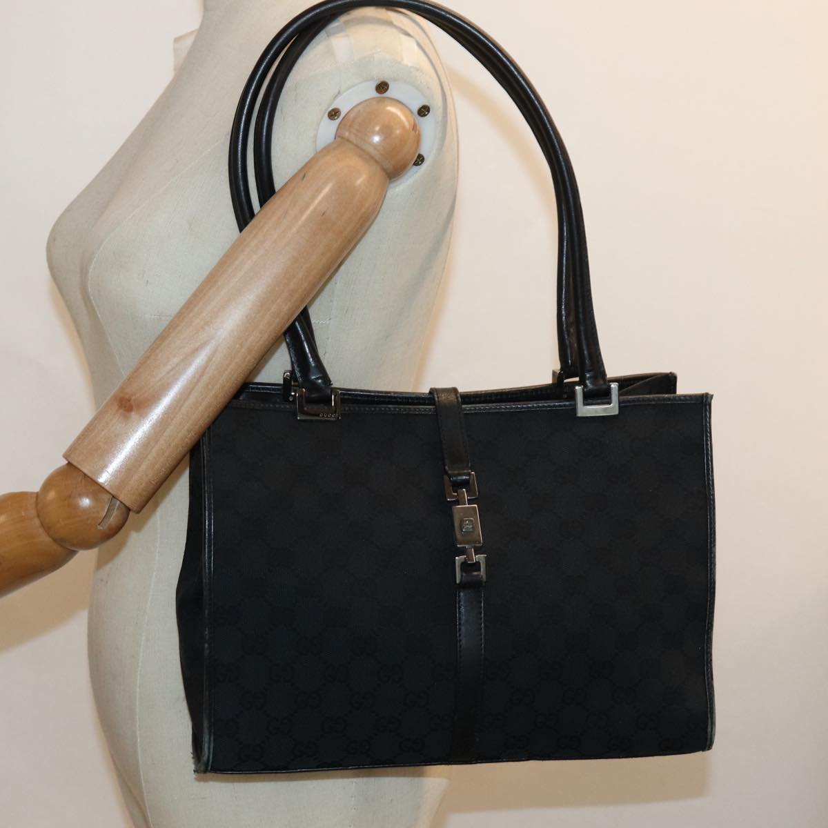 GUCCI Jackie GG Canvas Shoulder Bag Black 002 1073 81163