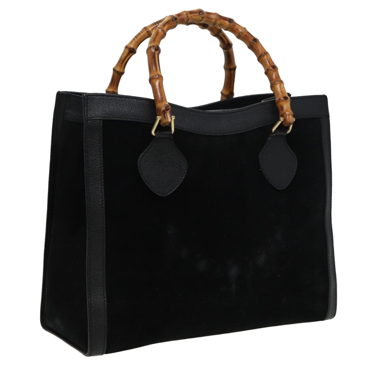 GUCCI Bamboo Hand Bag Suede Leather Black 002 2853 81197