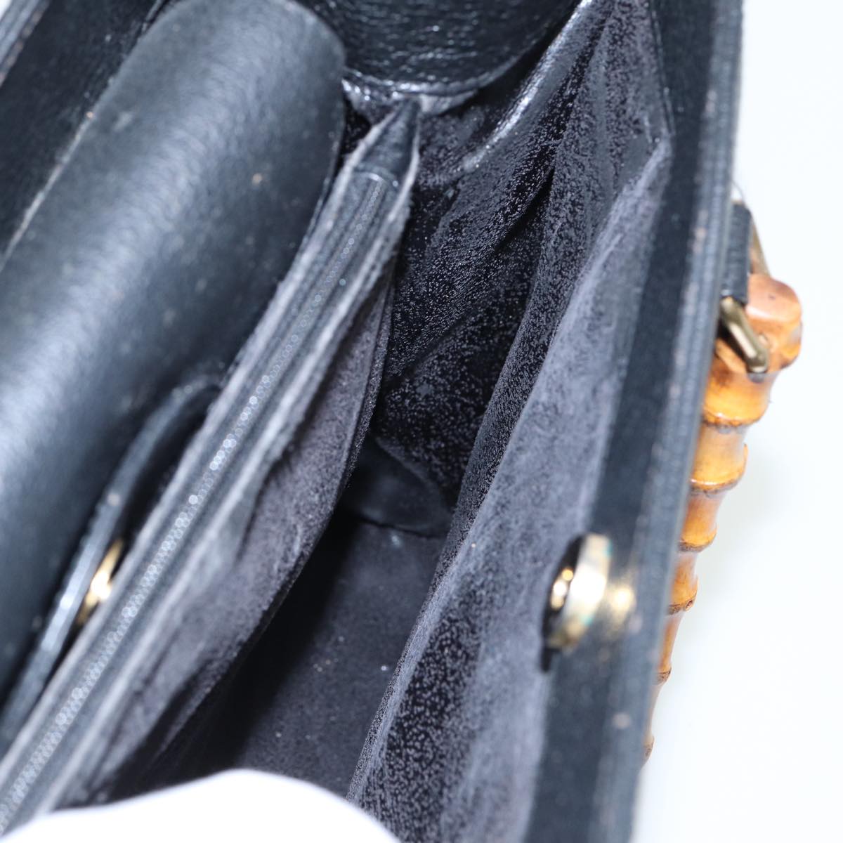 GUCCI Bamboo Hand Bag Suede Leather Black 002 2853 81197