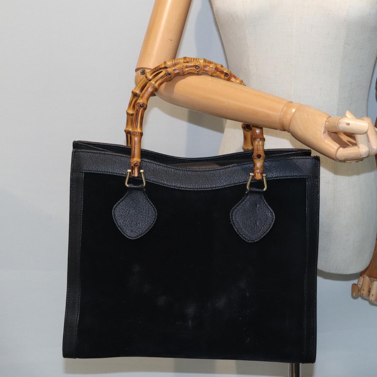 GUCCI Bamboo Hand Bag Suede Leather Black 002 2853 81197