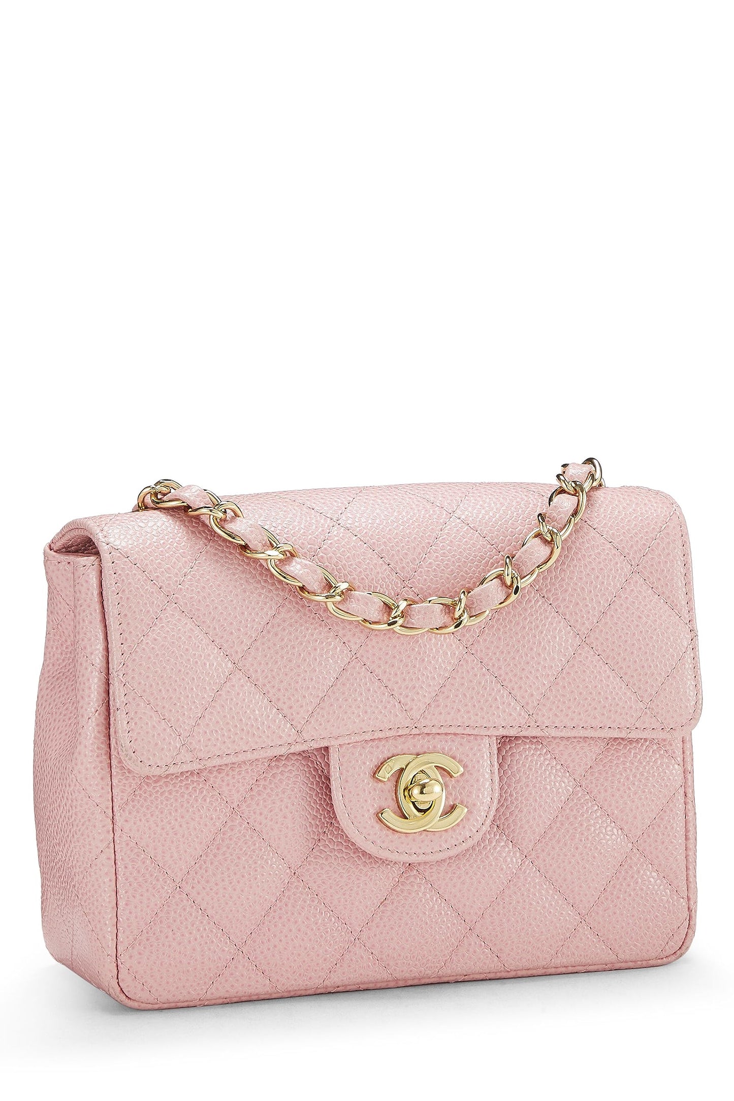 Chanel,  Pink Quilted Caviar Classic Square Flap Mini, Pink