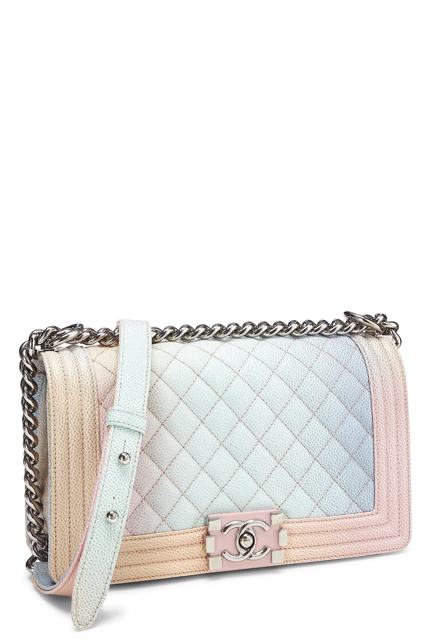Chanel,  Rainbow Quilted Caviar Boy Bag Medium, Pink
