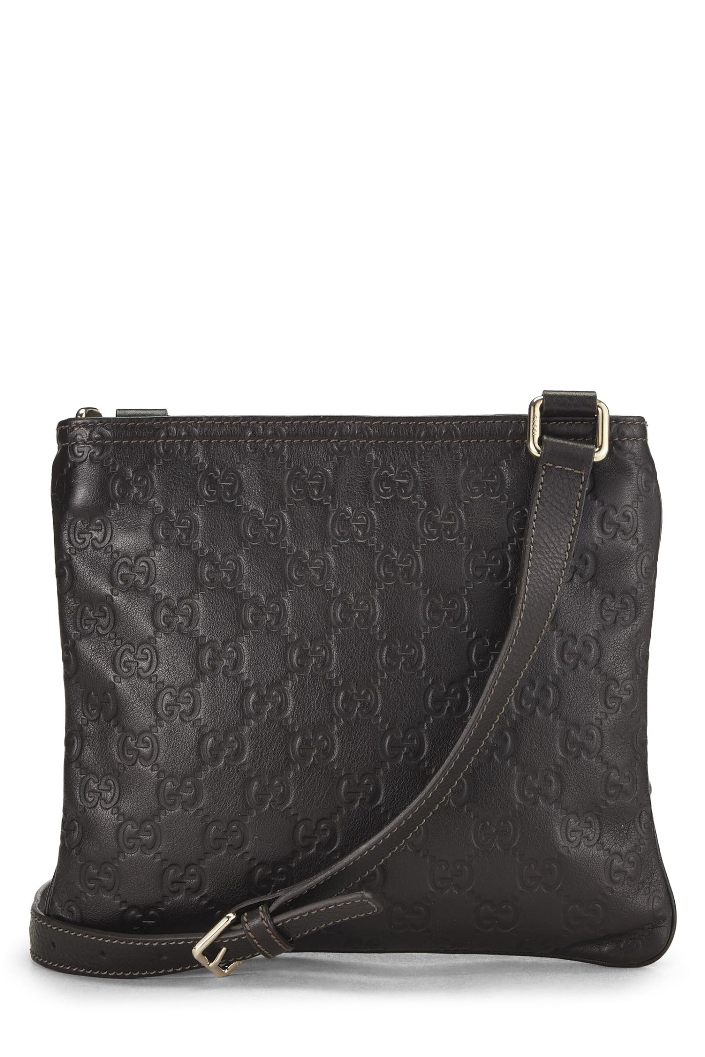 Gucci,  Brown Guccissima Signature Leather Zip Flat Messenger Small, Brown