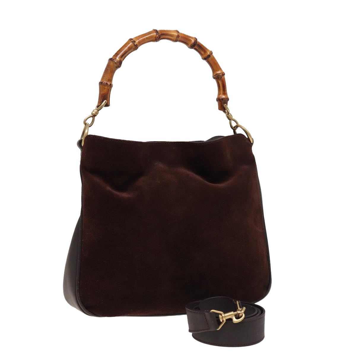 GUCCI Bamboo Shoulder Bag Suede 2way Brown 001 1638 2615 81326