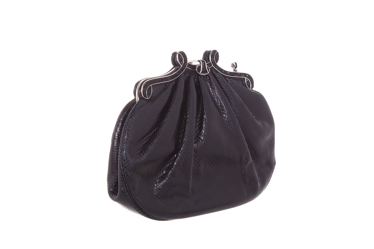 Judith Leiber Vintage Black Snake & Crystal  Clutch