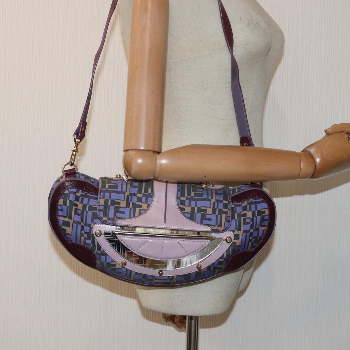 FENDI Zucca Canvas Shoulder Bag Purple 81351