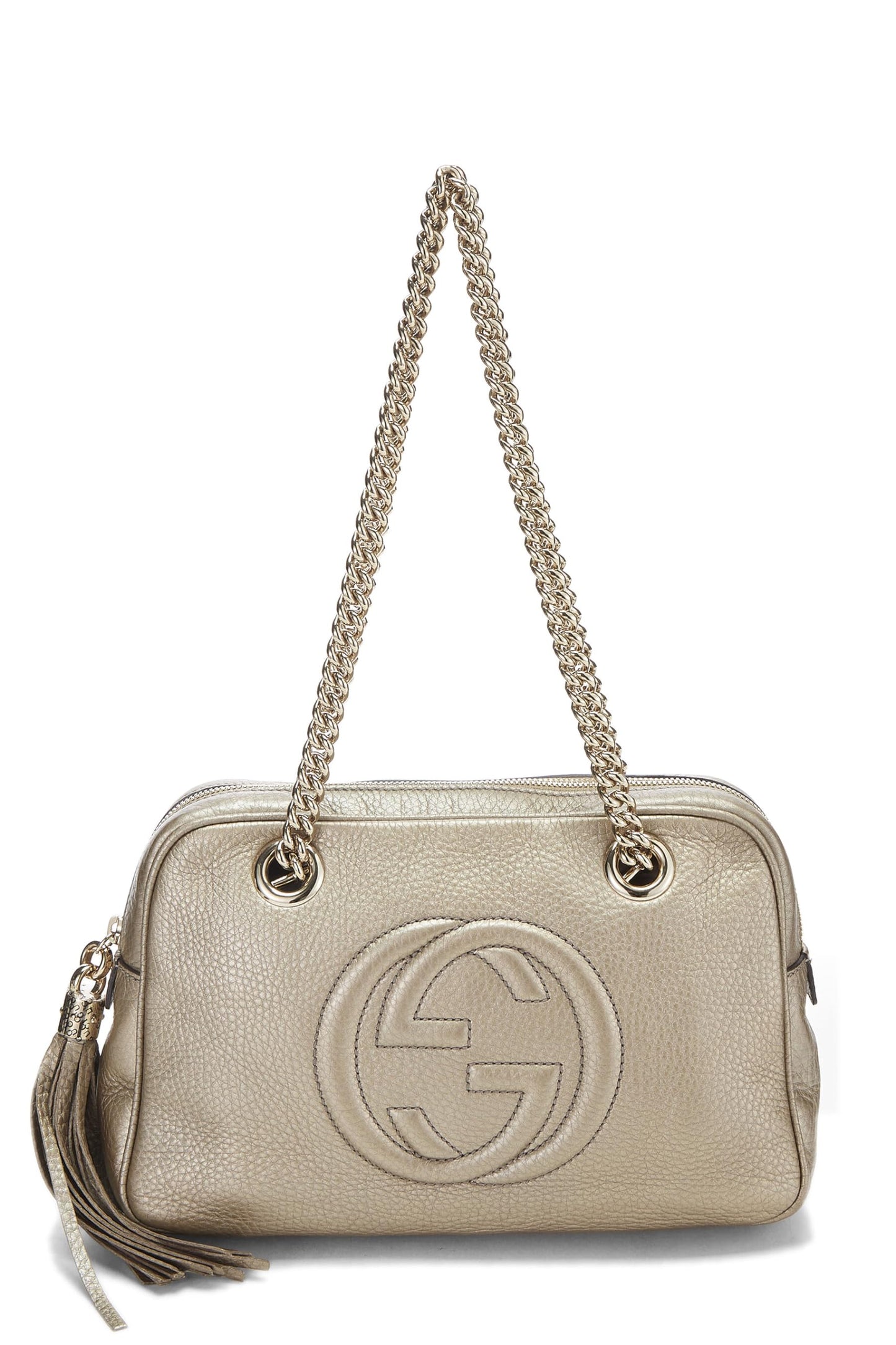 Gucci,  Metallic Grey Leather Soho Chain Tote, Grey