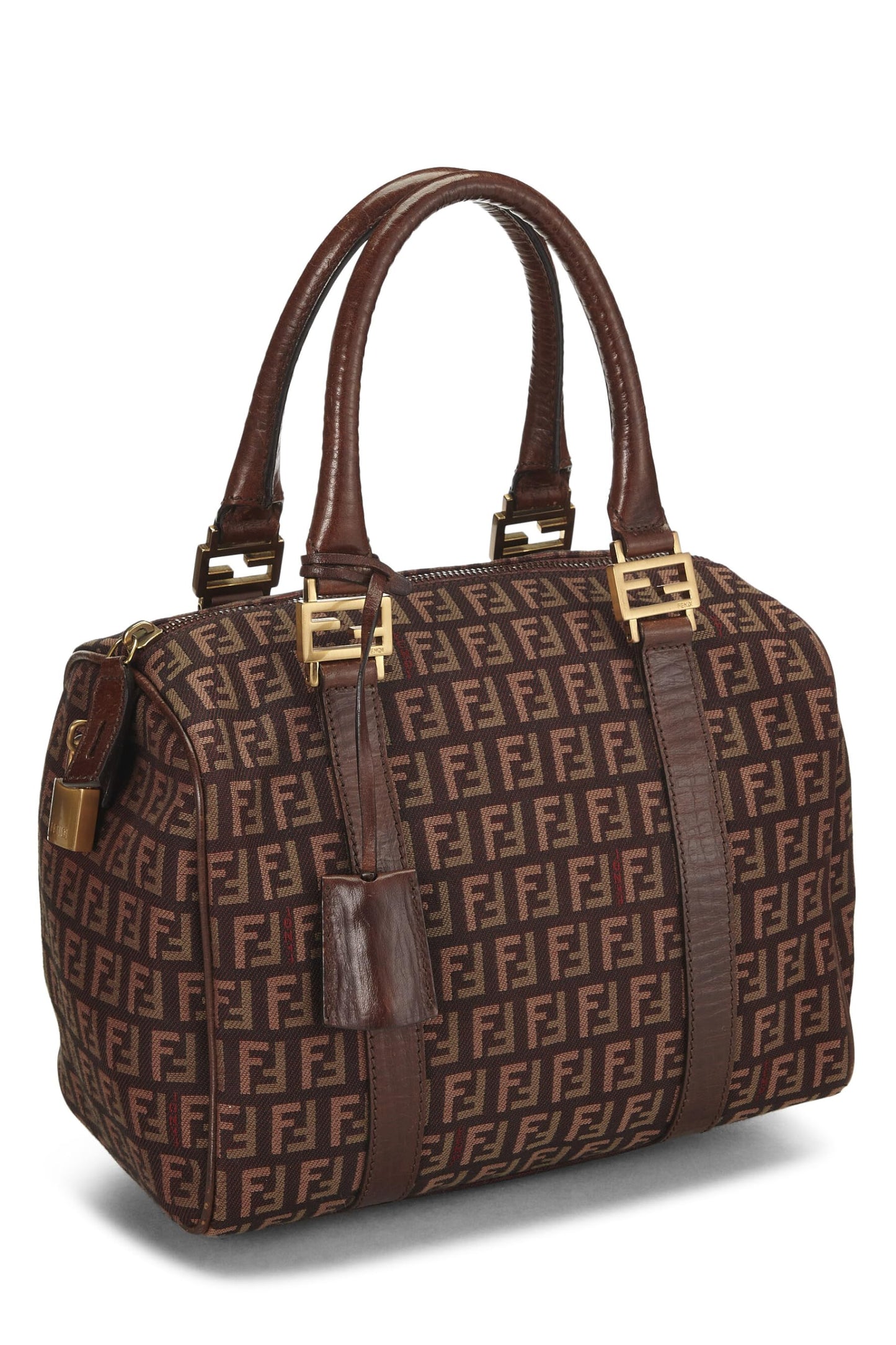 Fendi,  Brown Zucchino Boston Bag Mini, Brown