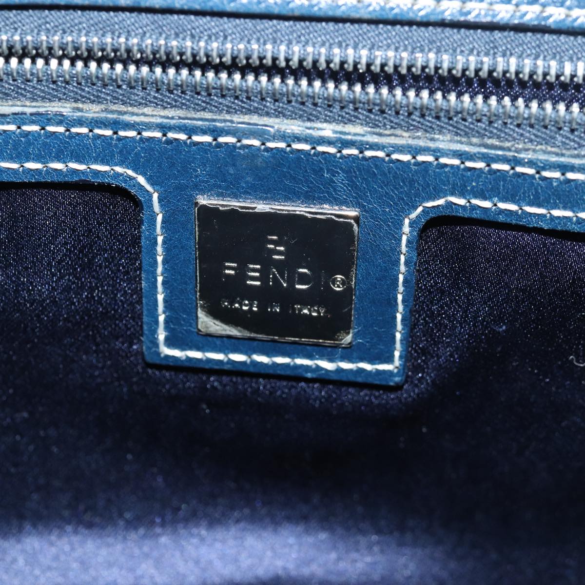 FENDI Zucchino Canvas Mamma Baguette Hand Bag Navy 81442
