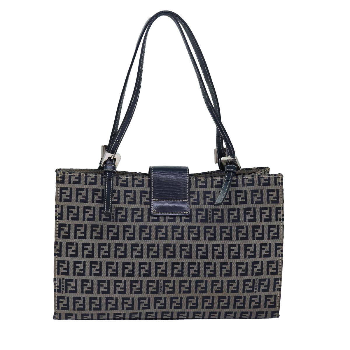 FENDI Zucchino Canvas Mamma Baguette Hand Bag Navy 81442