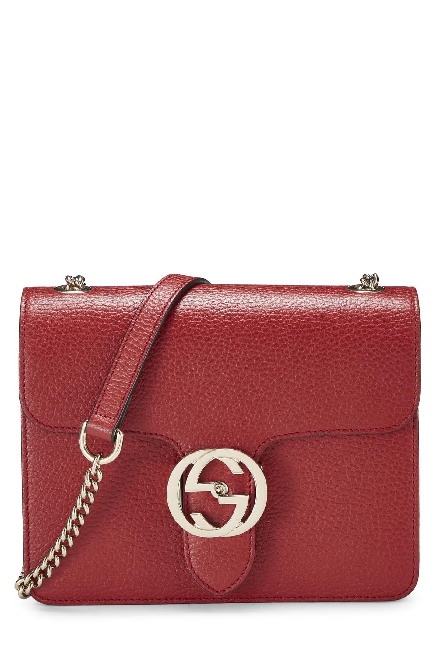 Gucci,  Red Leather Interlocking GG Crossbody, Red