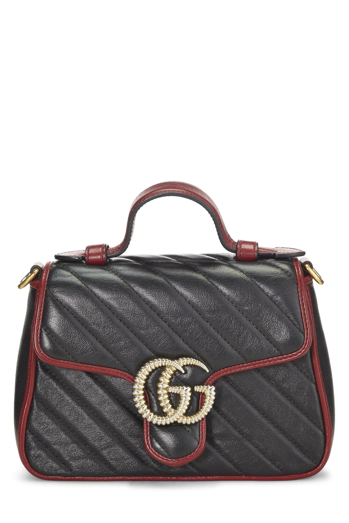 Gucci,  Black Leather Torchon GG Marmont Top Handle Bag Mini, Multi