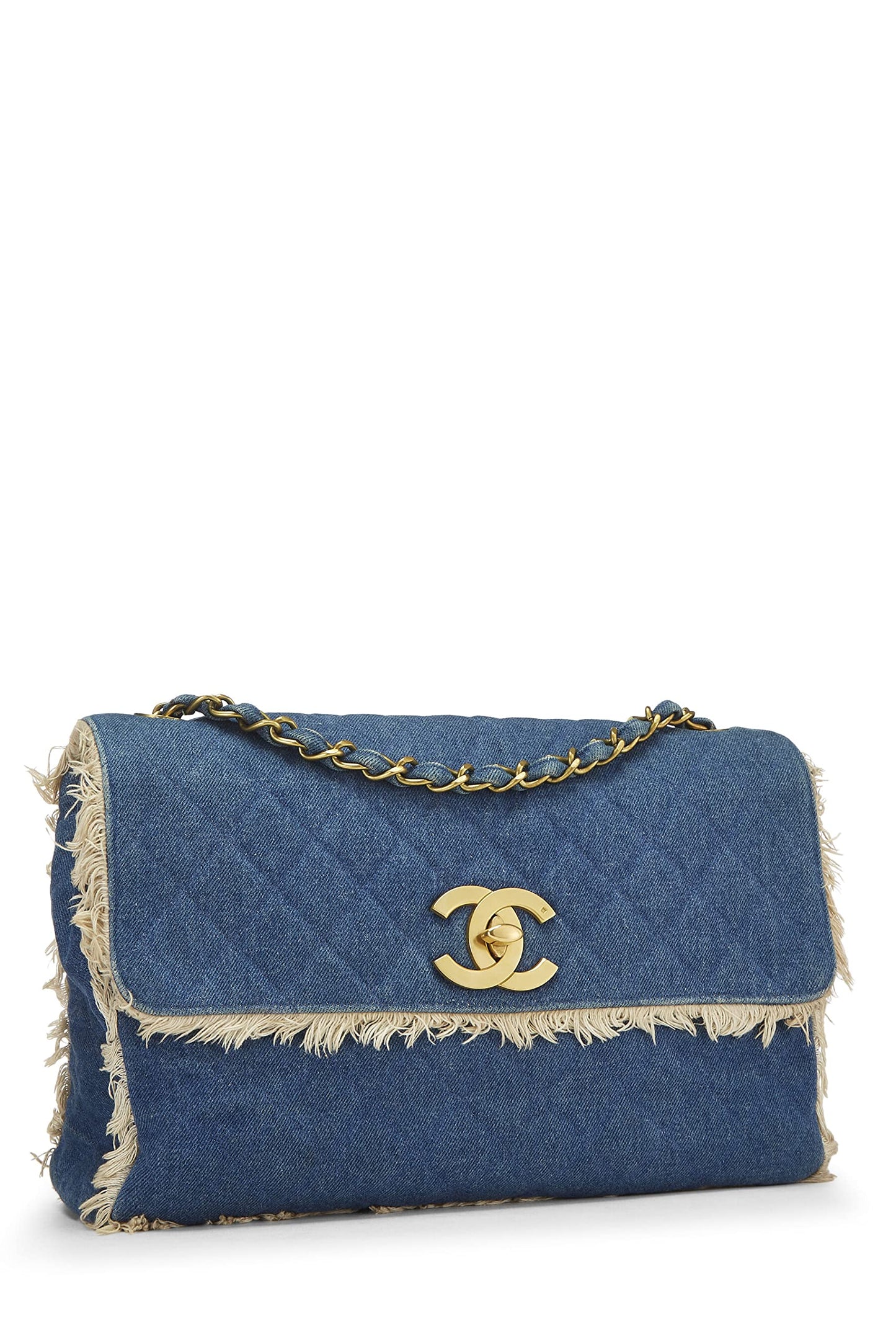 Chanel,  Blue Quilted Denim Half Flap Maxi, Blue