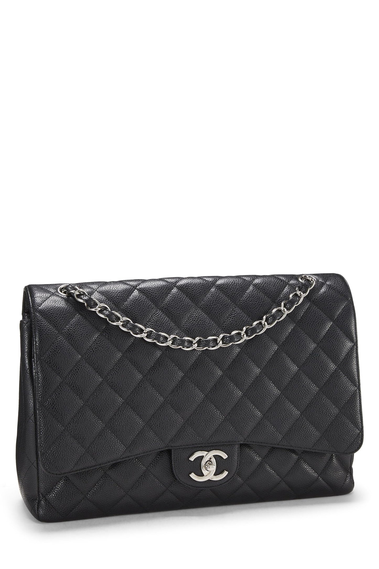 Chanel,  Black Quilted Caviar New Classic Double Flap Maxi, Black
