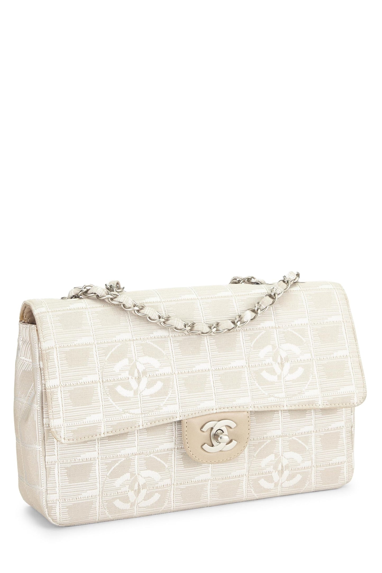 Chanel,  Beige Nylon Travel Line Half Flap Medium, Beige