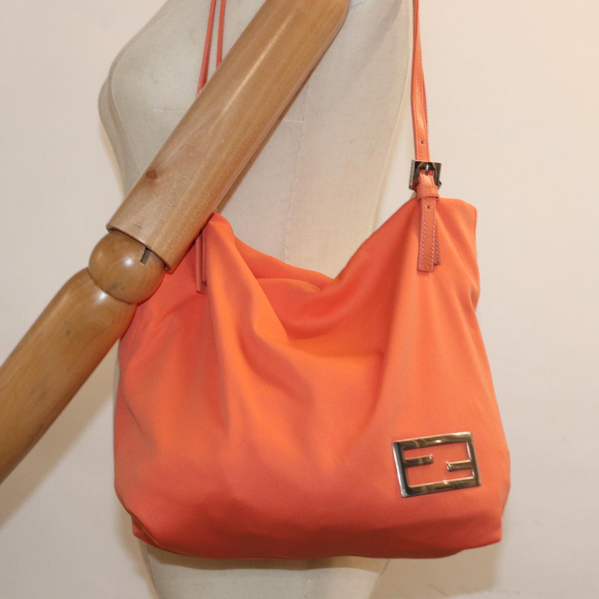 FENDI Mamma Baguette Shoulder Bag Nylon Orange 81641