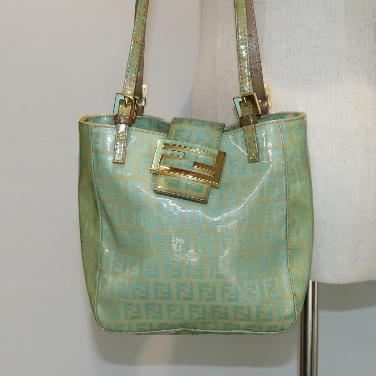 FENDI Zucchino Canvas Mamma Baguette Hand Bag Light Blue 26795 81643