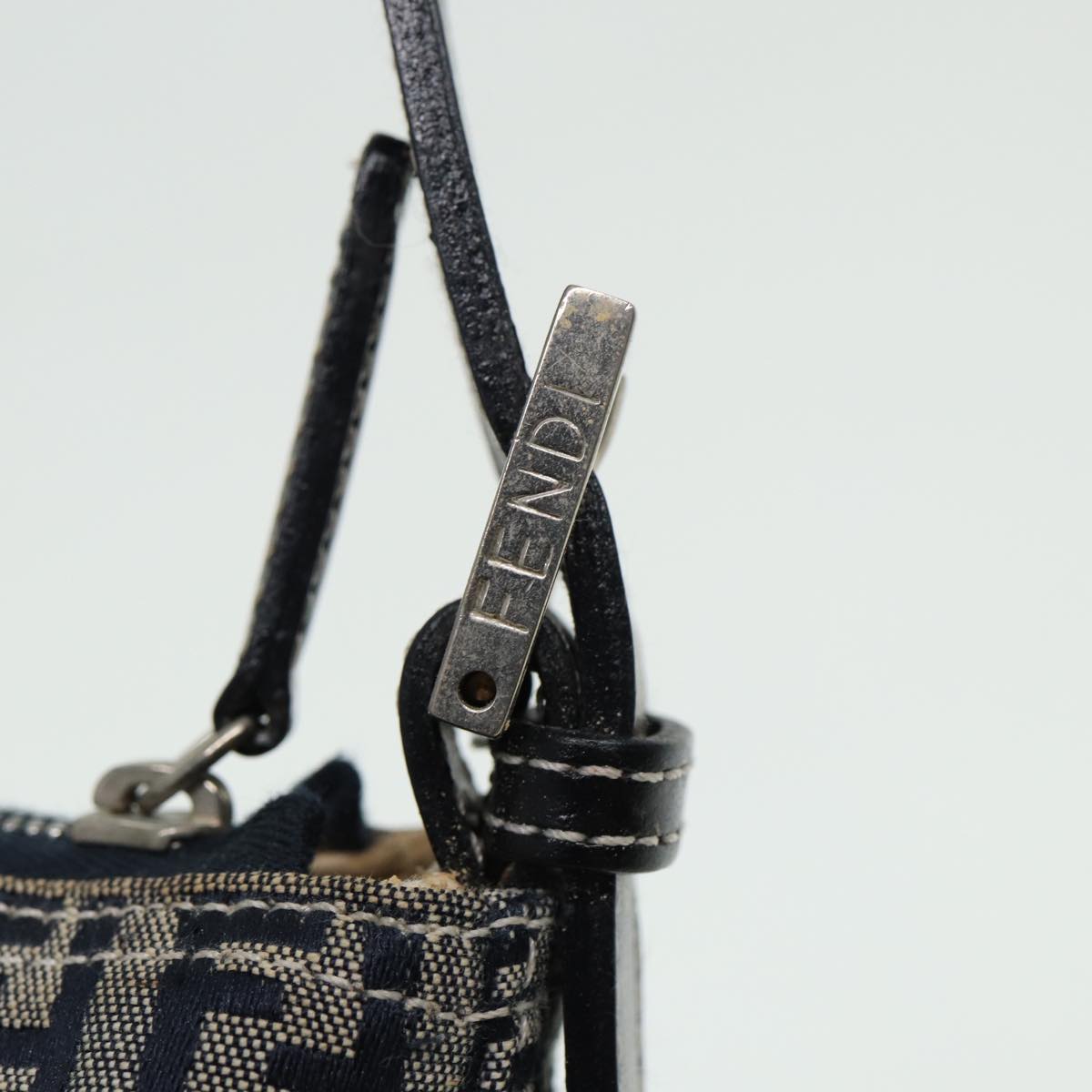 FENDI Zucchino Canvas Mamma Baguette Hand Bag Navy 81644