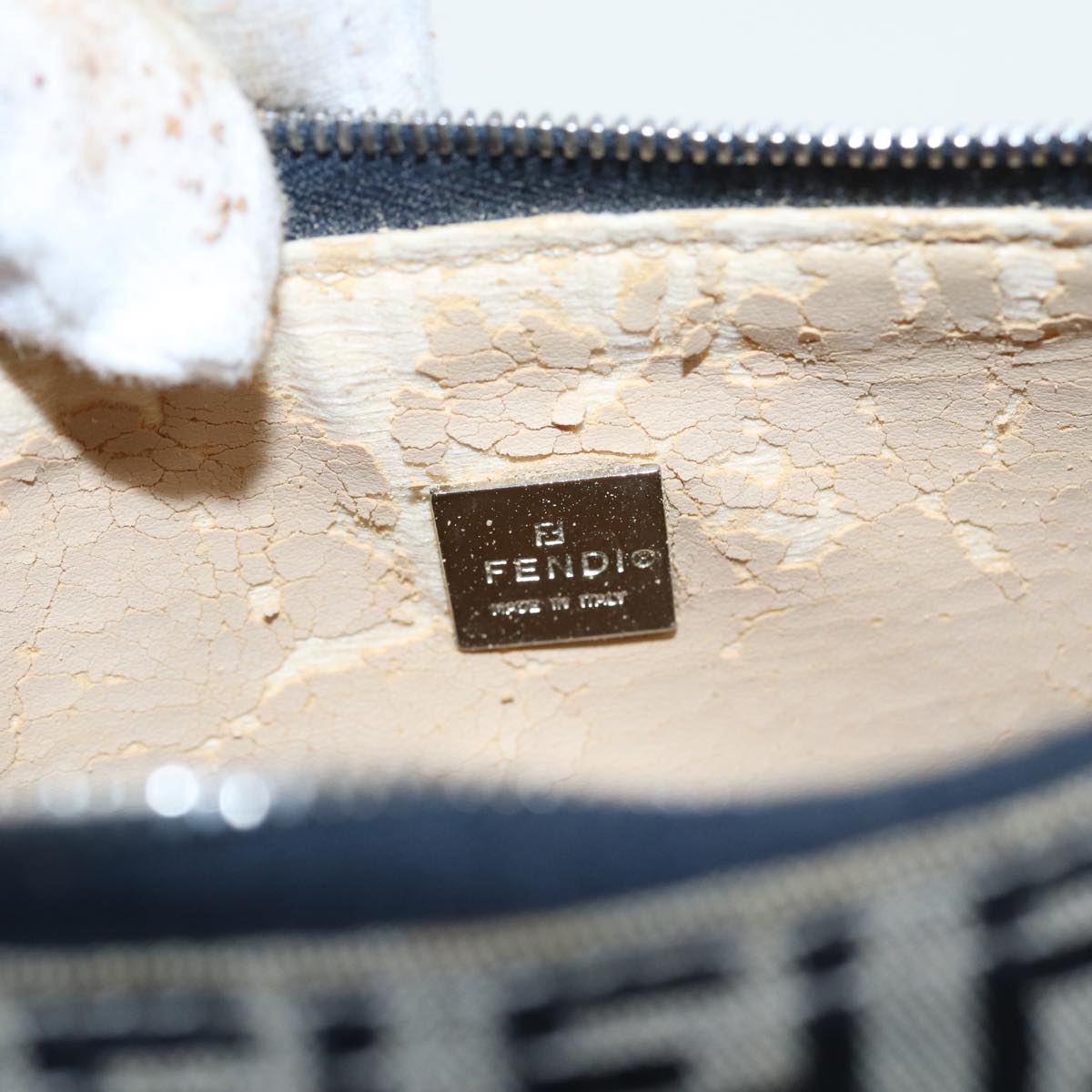 FENDI Zucchino Canvas Mamma Baguette Hand Bag Navy 81644
