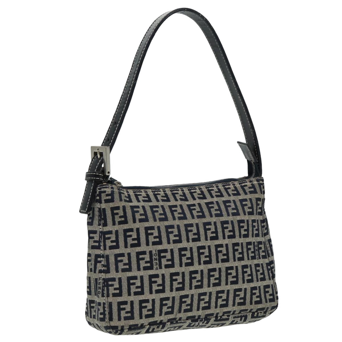 FENDI Zucchino Canvas Mamma Baguette Hand Bag Navy 81644