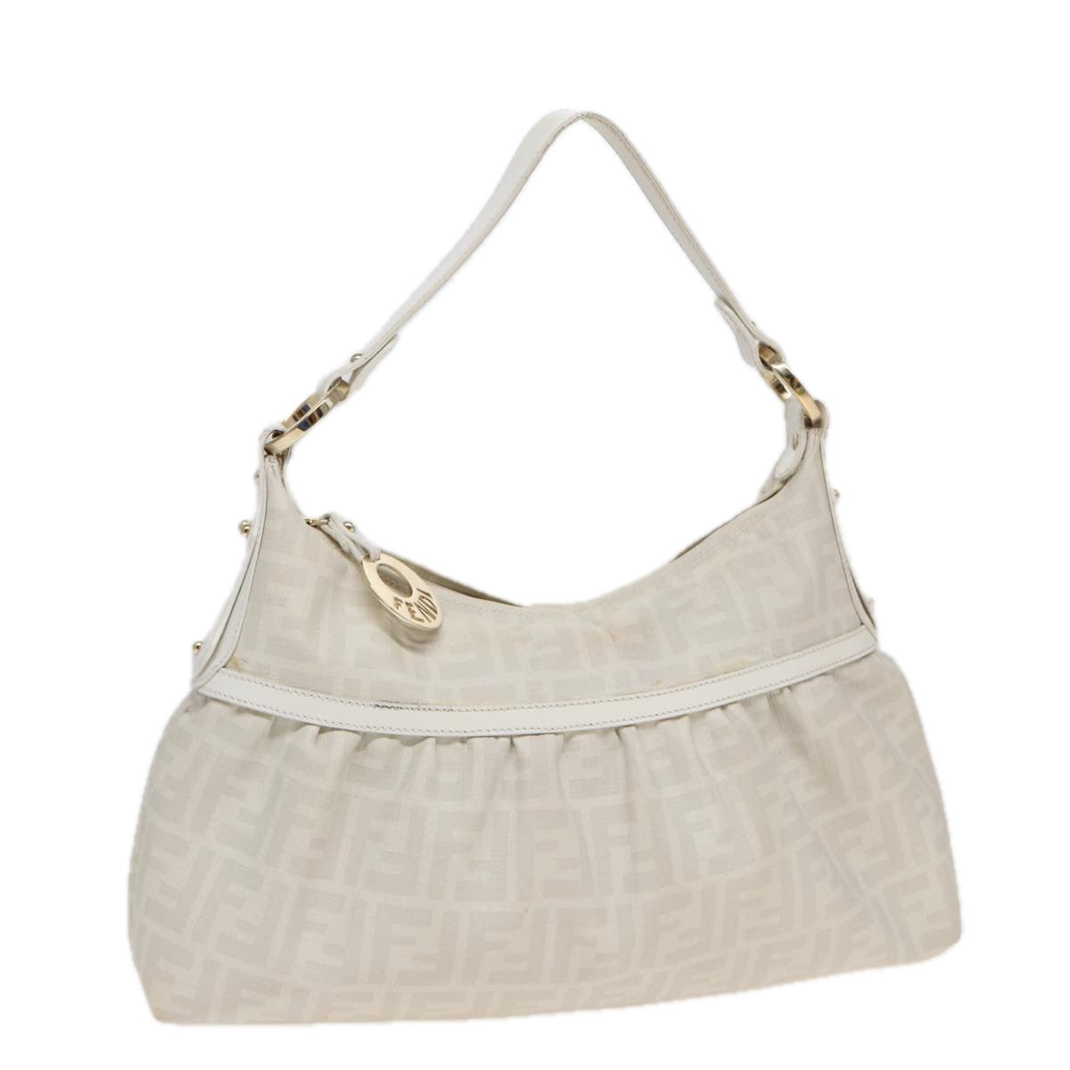 FENDI Zucca Canvas Shoulder Bag PVC Leather White 8BR448 81645