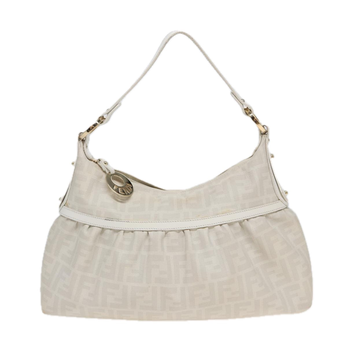 FENDI Zucca Canvas Shoulder Bag PVC Leather White 8BR448 81645
