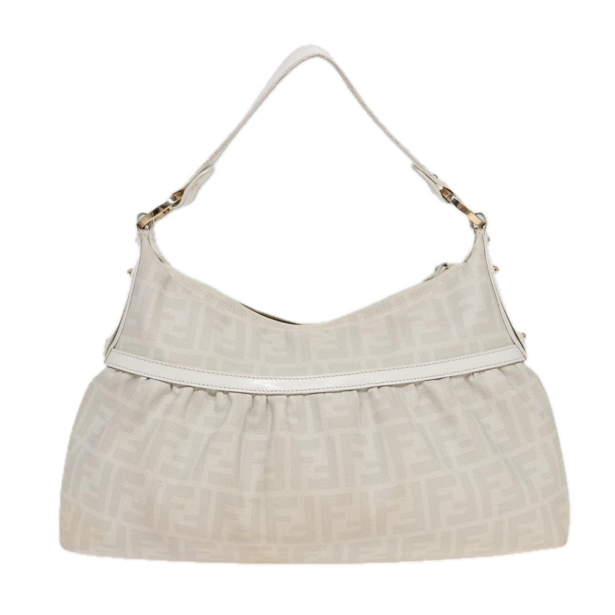 FENDI Zucca Canvas Shoulder Bag PVC Leather White 8BR448 81645