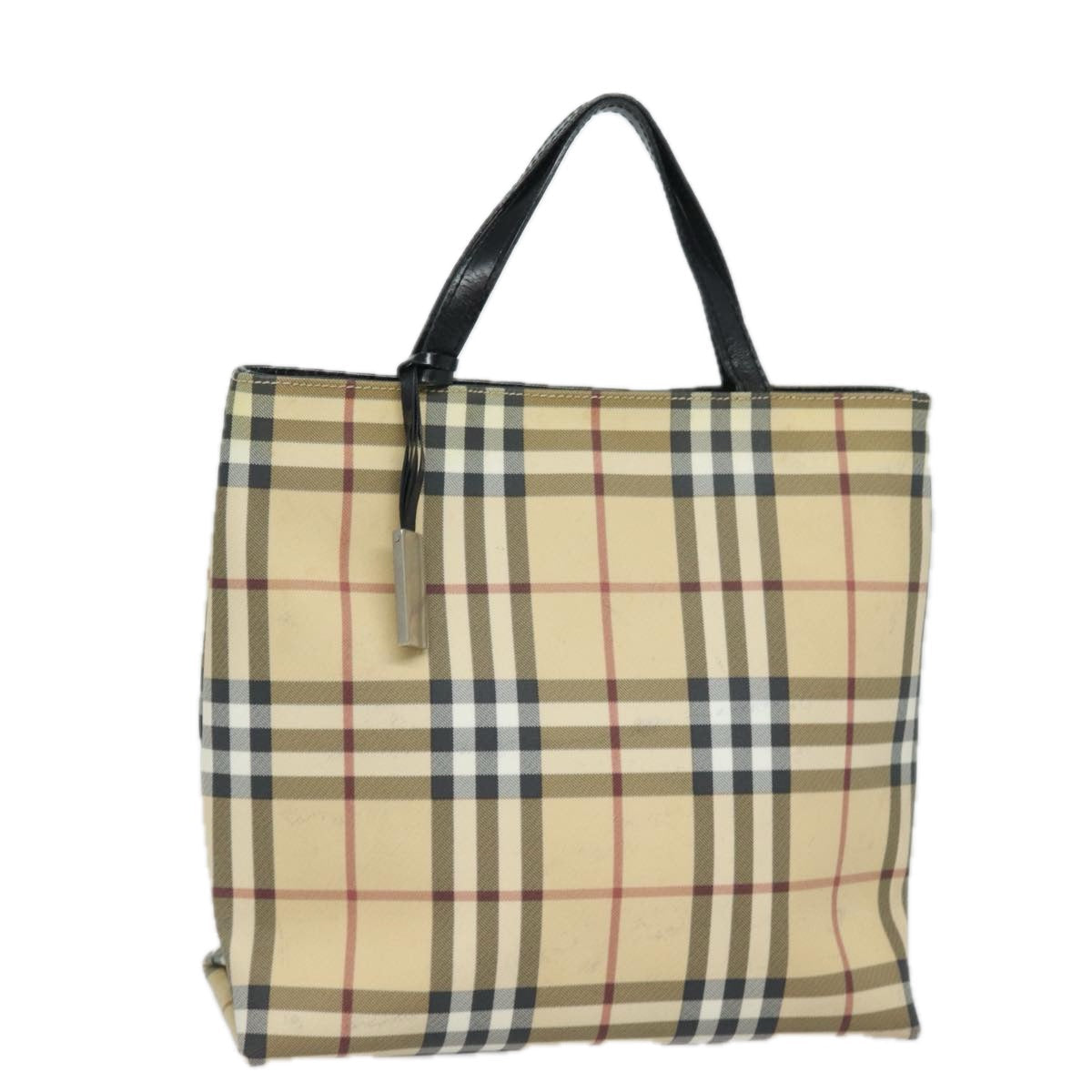 BURBERRY Nova Check Hand Bag PVC Leather Beige 81673