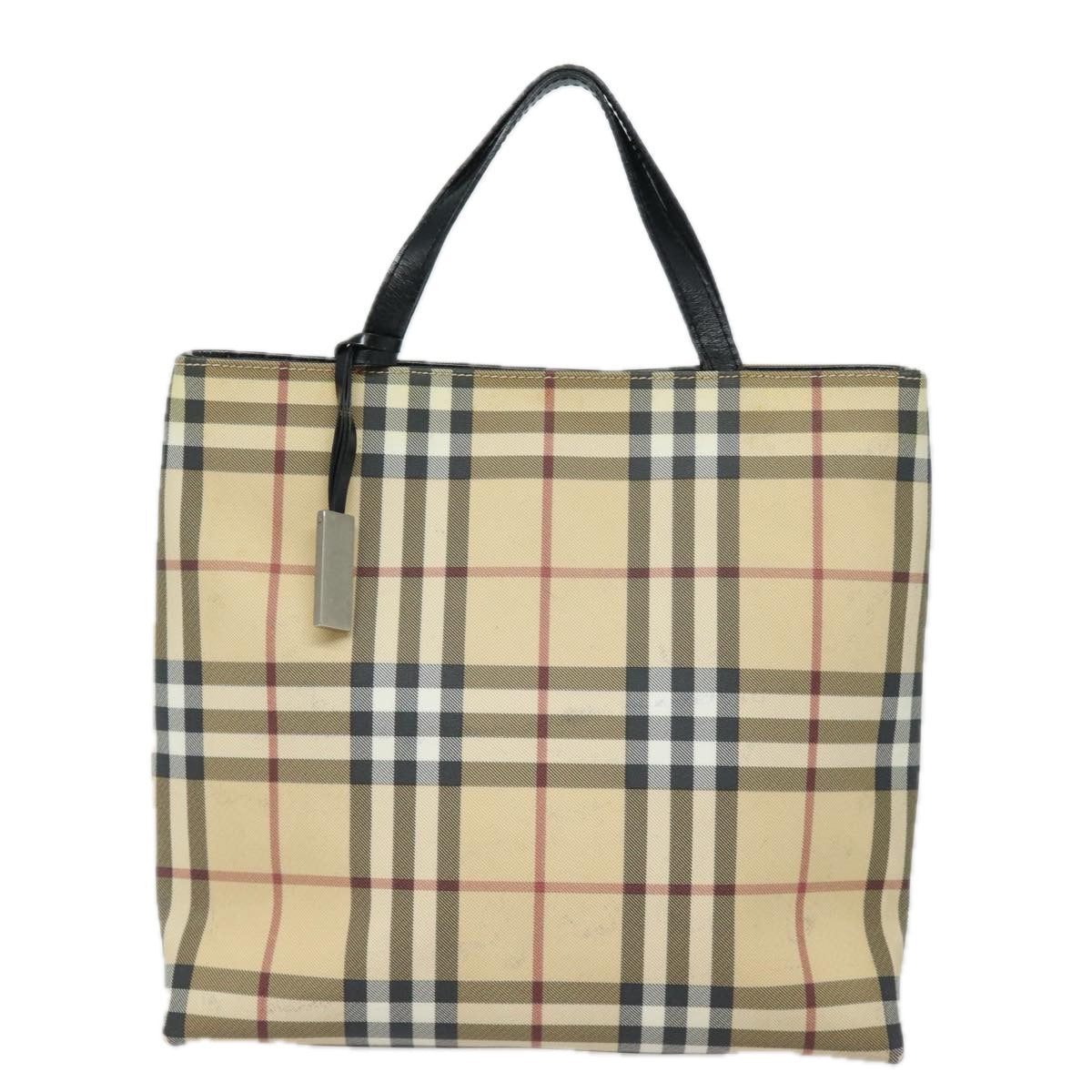 BURBERRY Nova Check Hand Bag PVC Leather Beige 81673