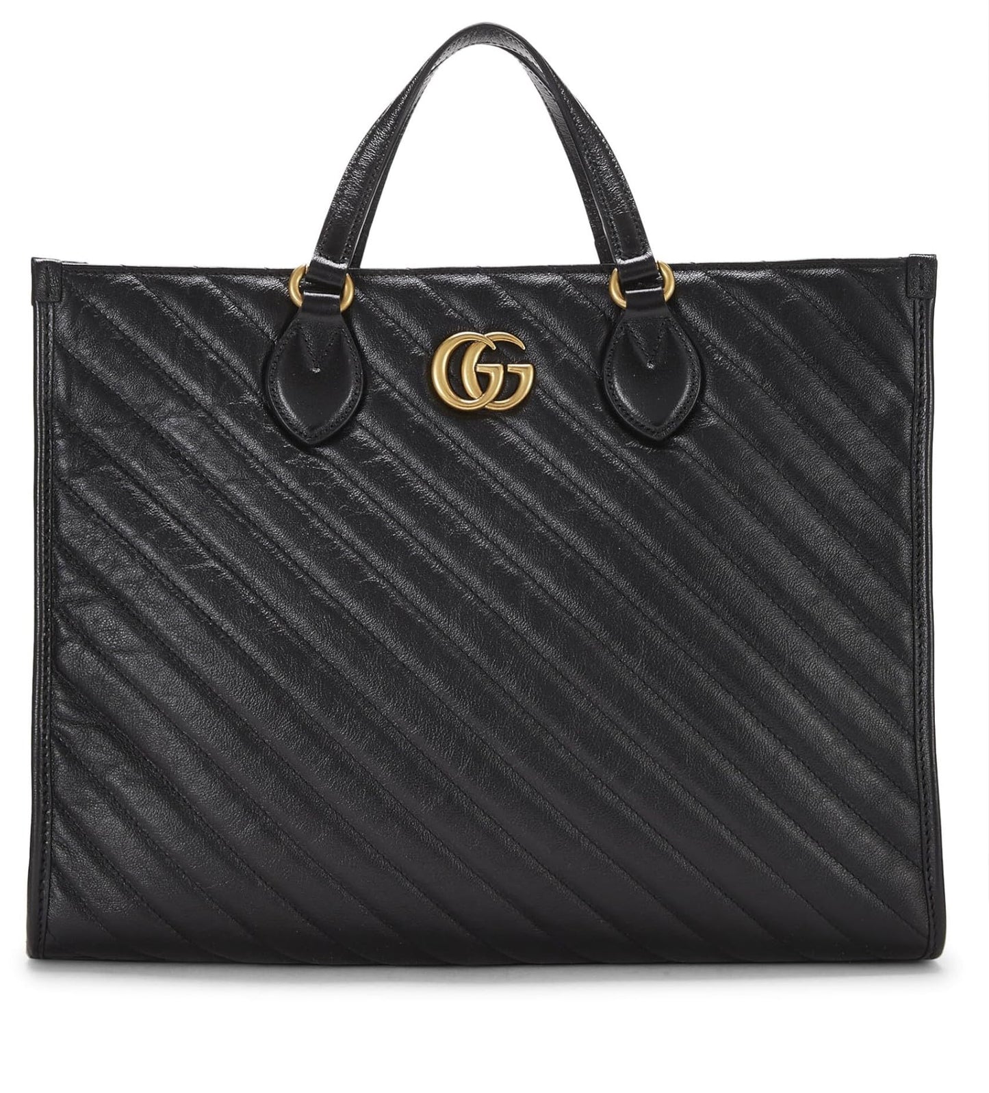 Gucci,  Black Leather Marmont Handle Bag Medium, Black