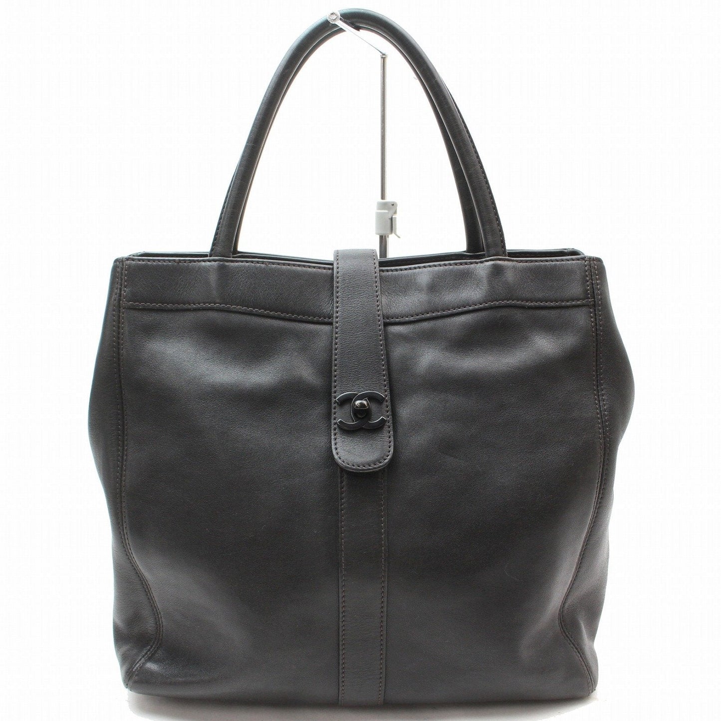 C*C Tote Bag Turn Lock Tote Black Calf Skin (SHC1-16984)