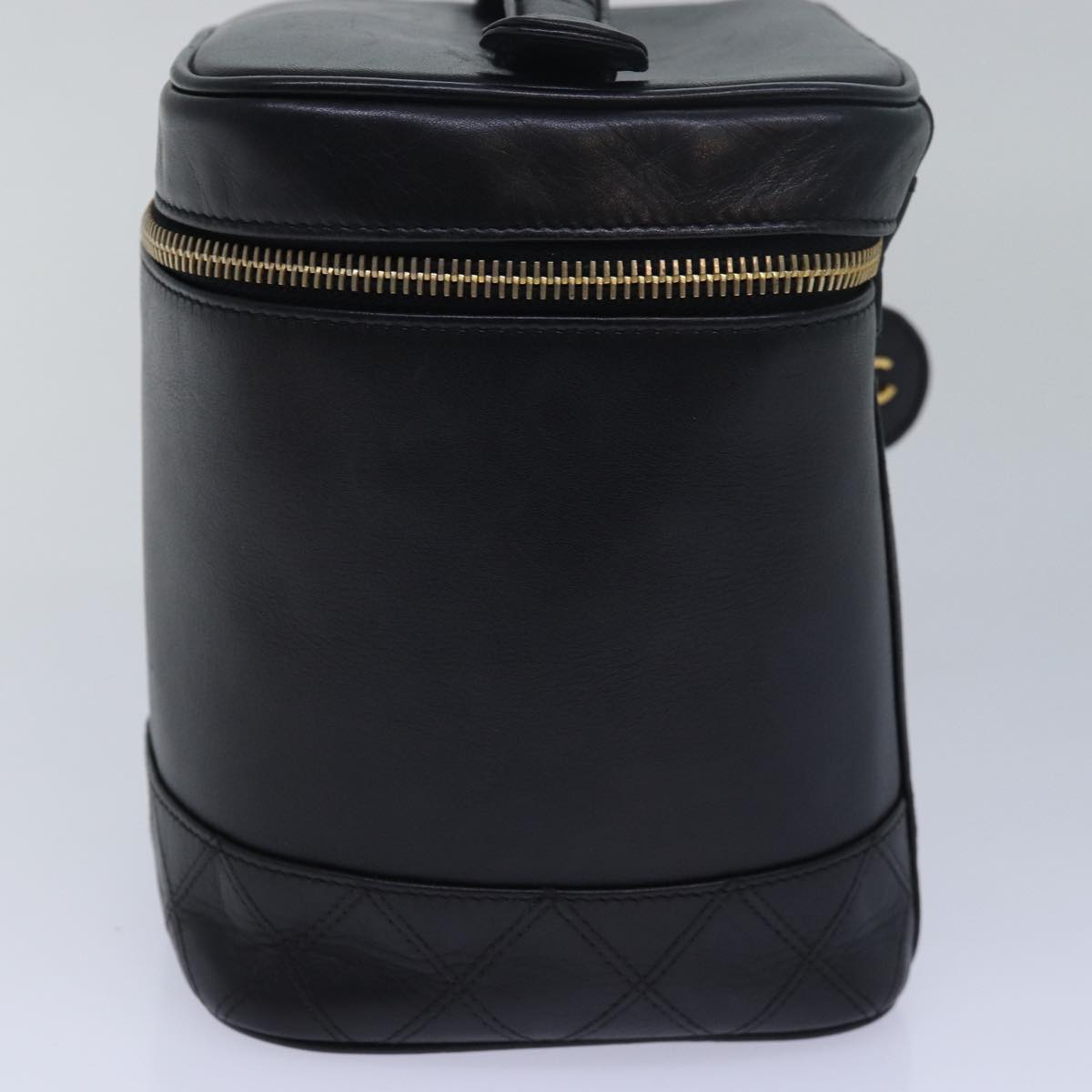 CHANEL Vanity Bicolore Pouch Leather Black CC 81781