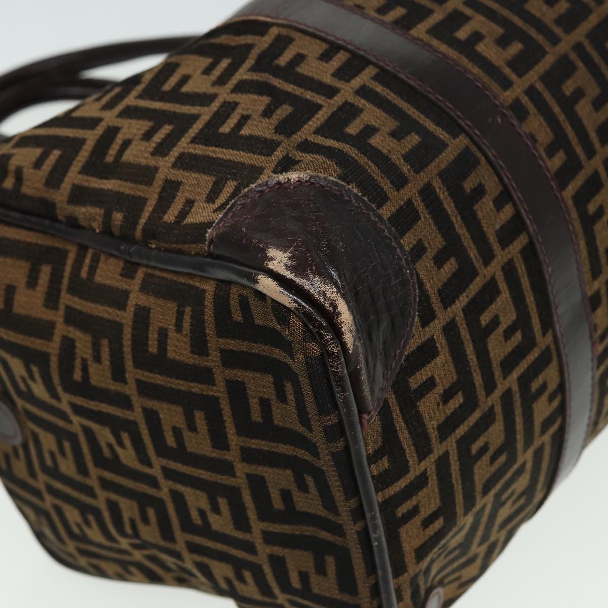 FENDI Zucca Canvas Boston Bag Brown Black 81784