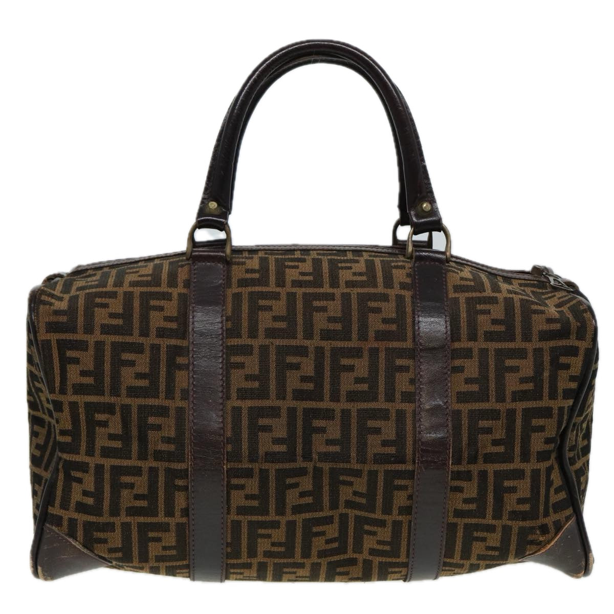 FENDI Zucca Canvas Boston Bag Brown Black 81784