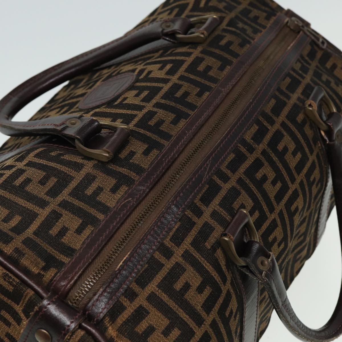 FENDI Zucca Canvas Boston Bag Brown Black 81784