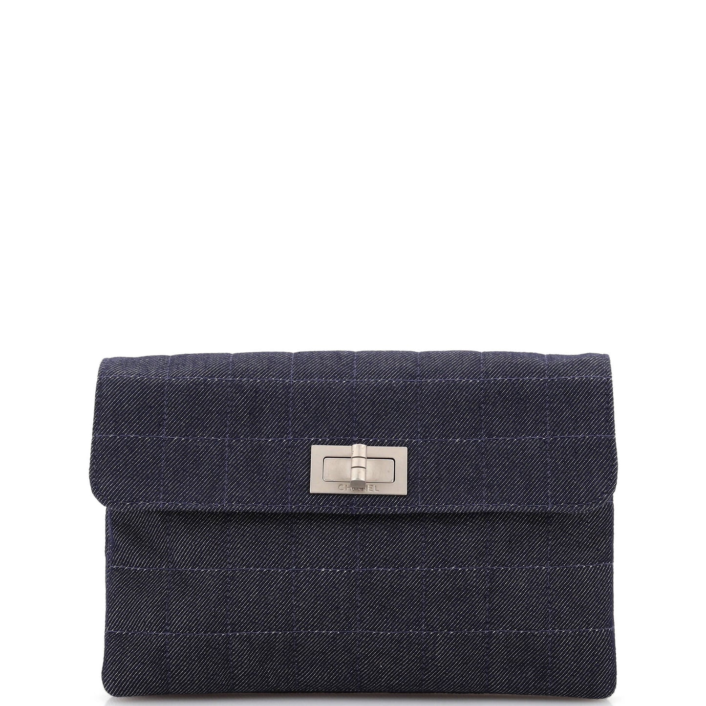CHANEL Mademoiselle Chocolate Bar Clutch Quilted Denim Small