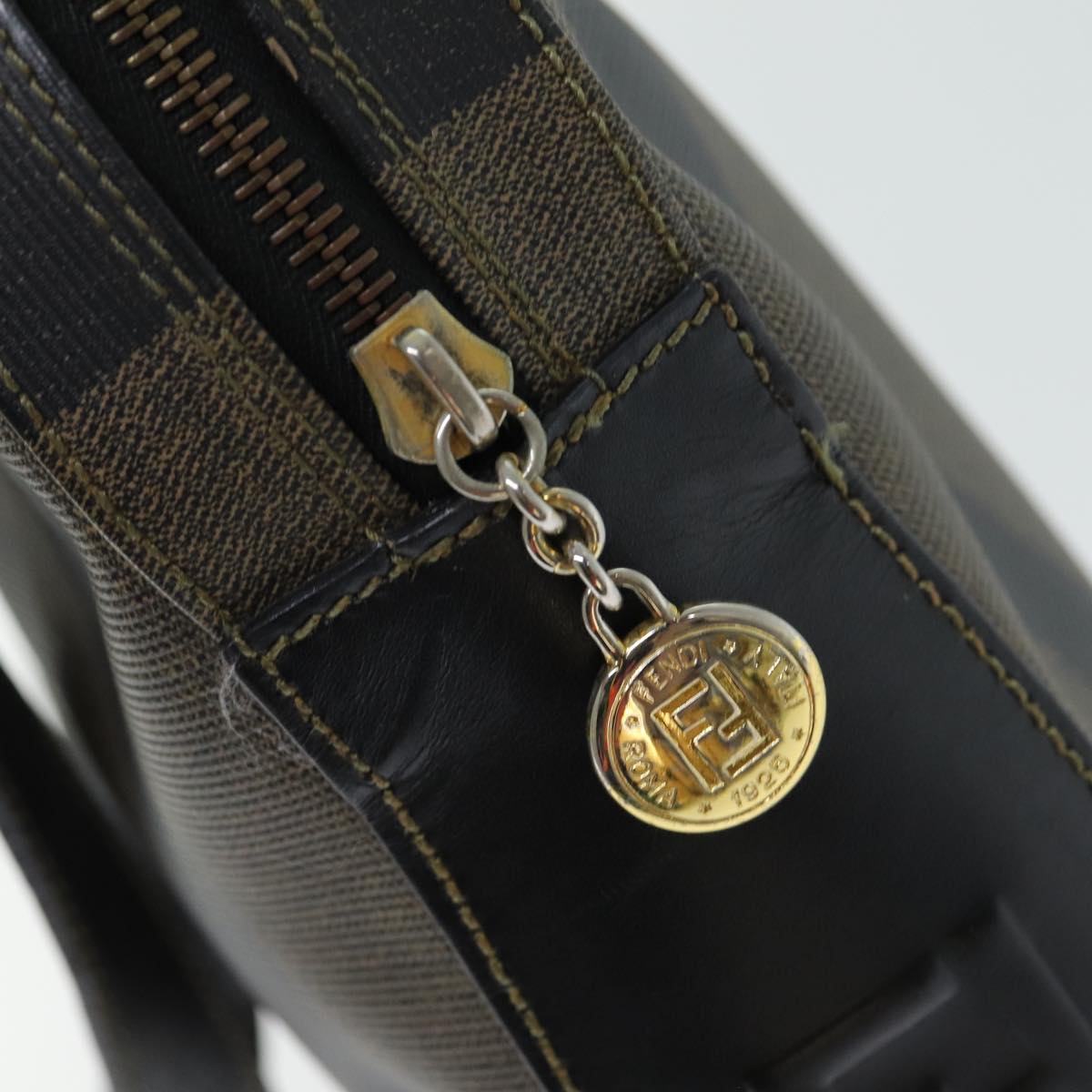 FENDI Pecan Canvas Hand Bag PVC Leather Brown Black 81815