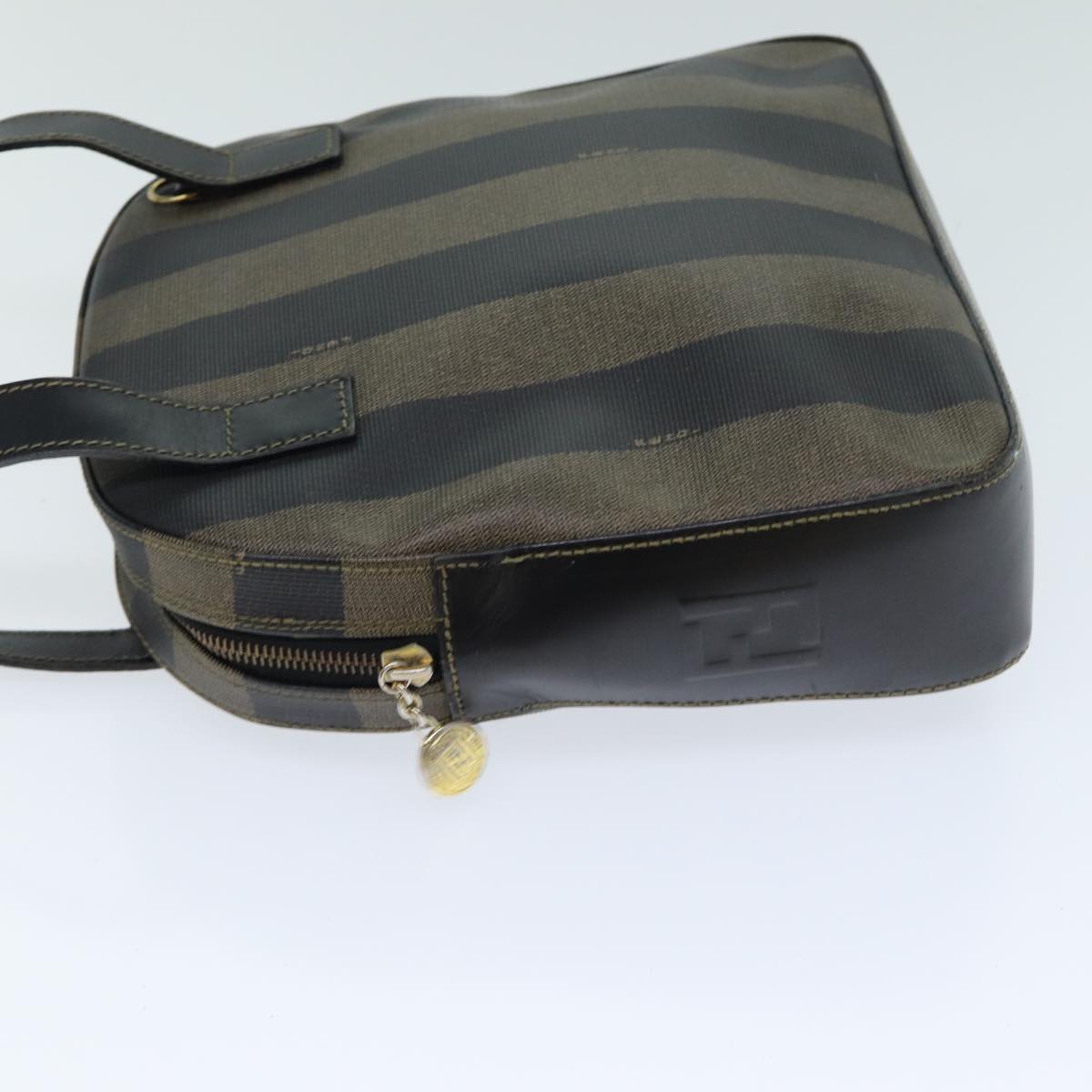 FENDI Pecan Canvas Hand Bag PVC Leather Brown Black 81815