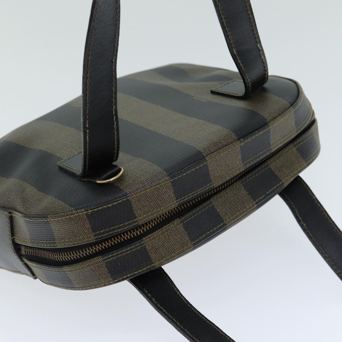 FENDI Pecan Canvas Hand Bag PVC Leather Brown Black 81815