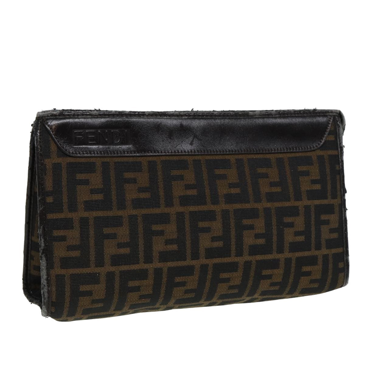 FENDI Zucca Canvas Clutch Bag Brown 81841