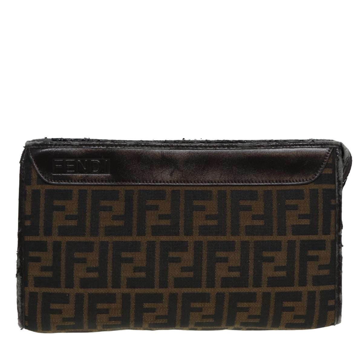 FENDI Zucca Canvas Clutch Bag Brown 81841