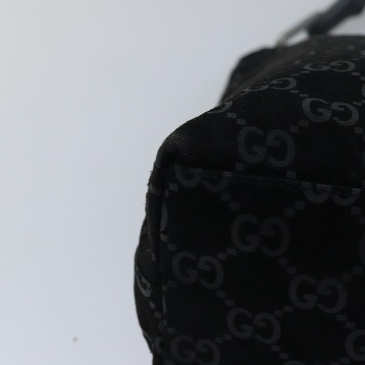 GUCCI Bamboo GG Canvas Shoulder Bag Suede Black 81858