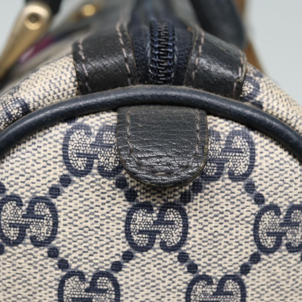 GUCCI GG Canvas Boston Bag PVC Leather Navy 40 3841 81871