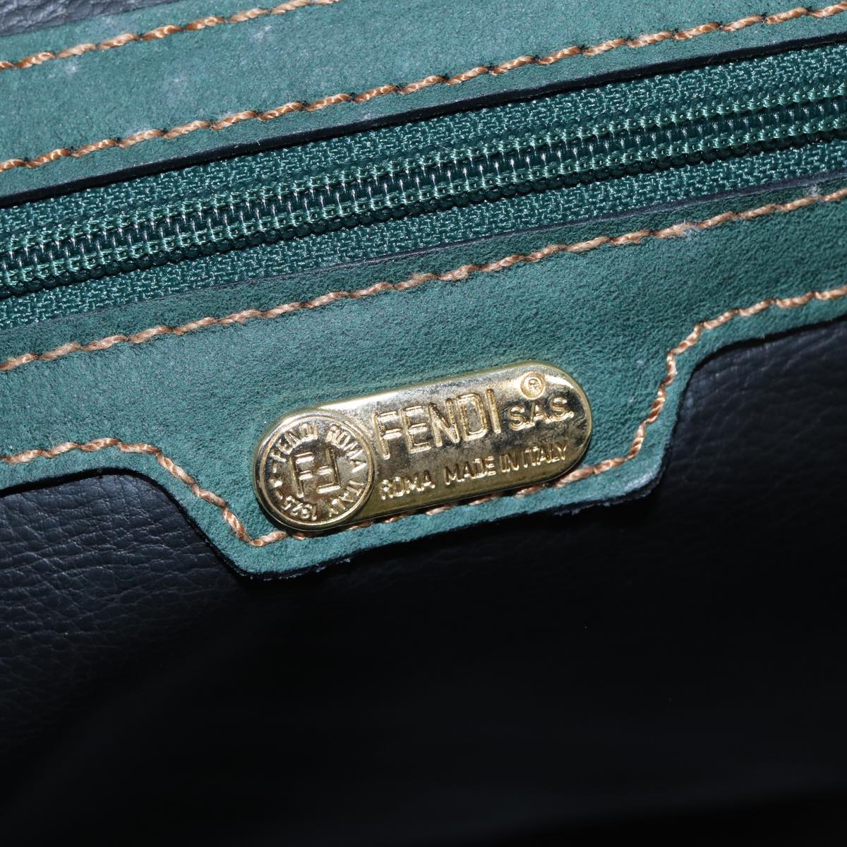 FENDI Boston Bag Leather Suede Green 81893