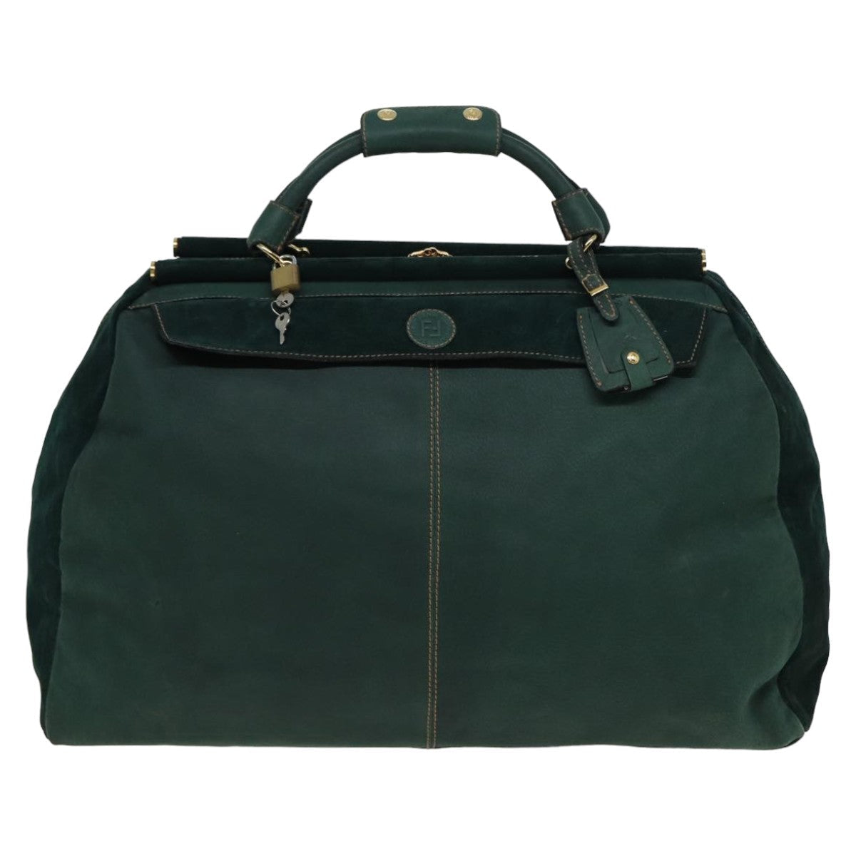 FENDI Boston Bag Leather Suede Green 81893