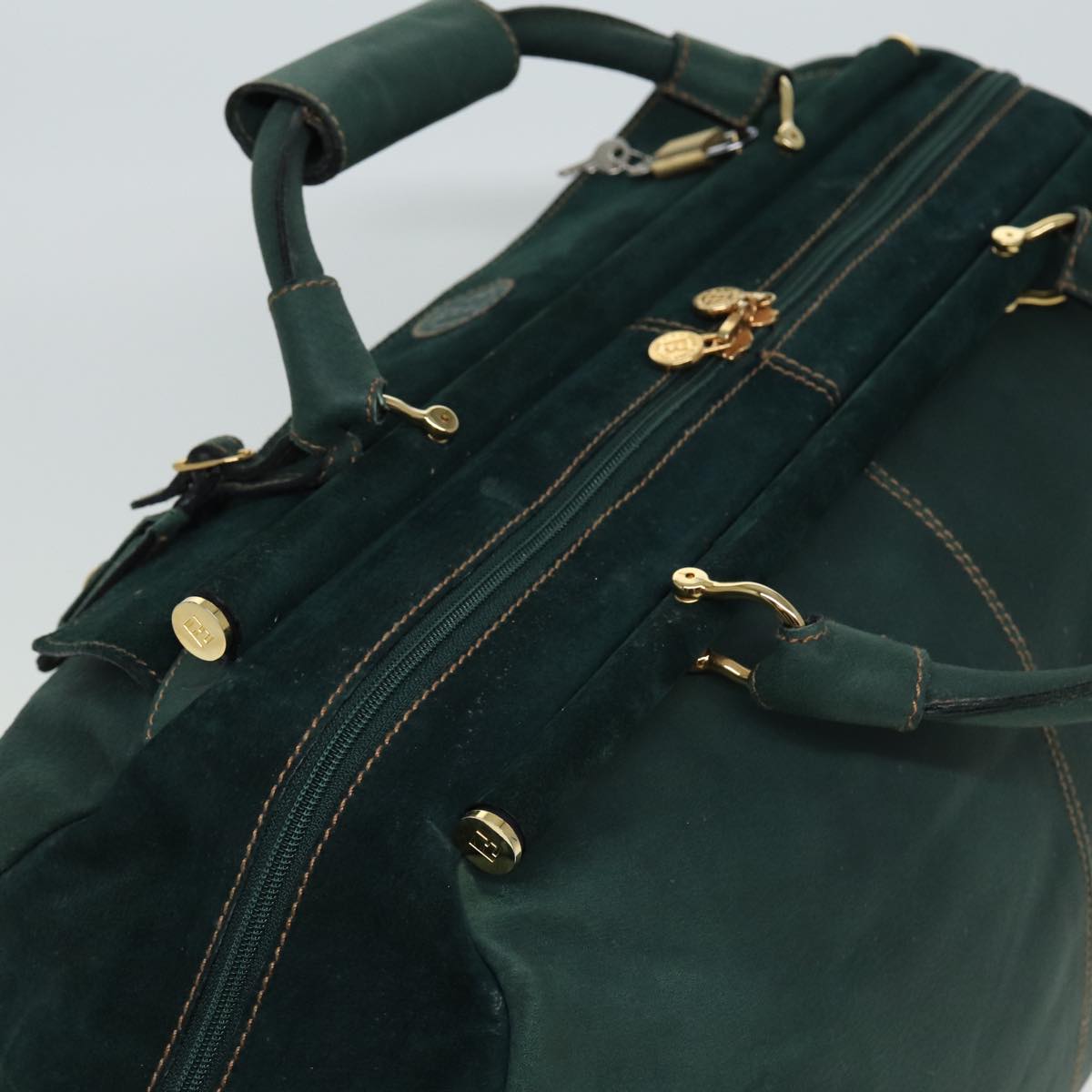FENDI Boston Bag Leather Suede Green 81893