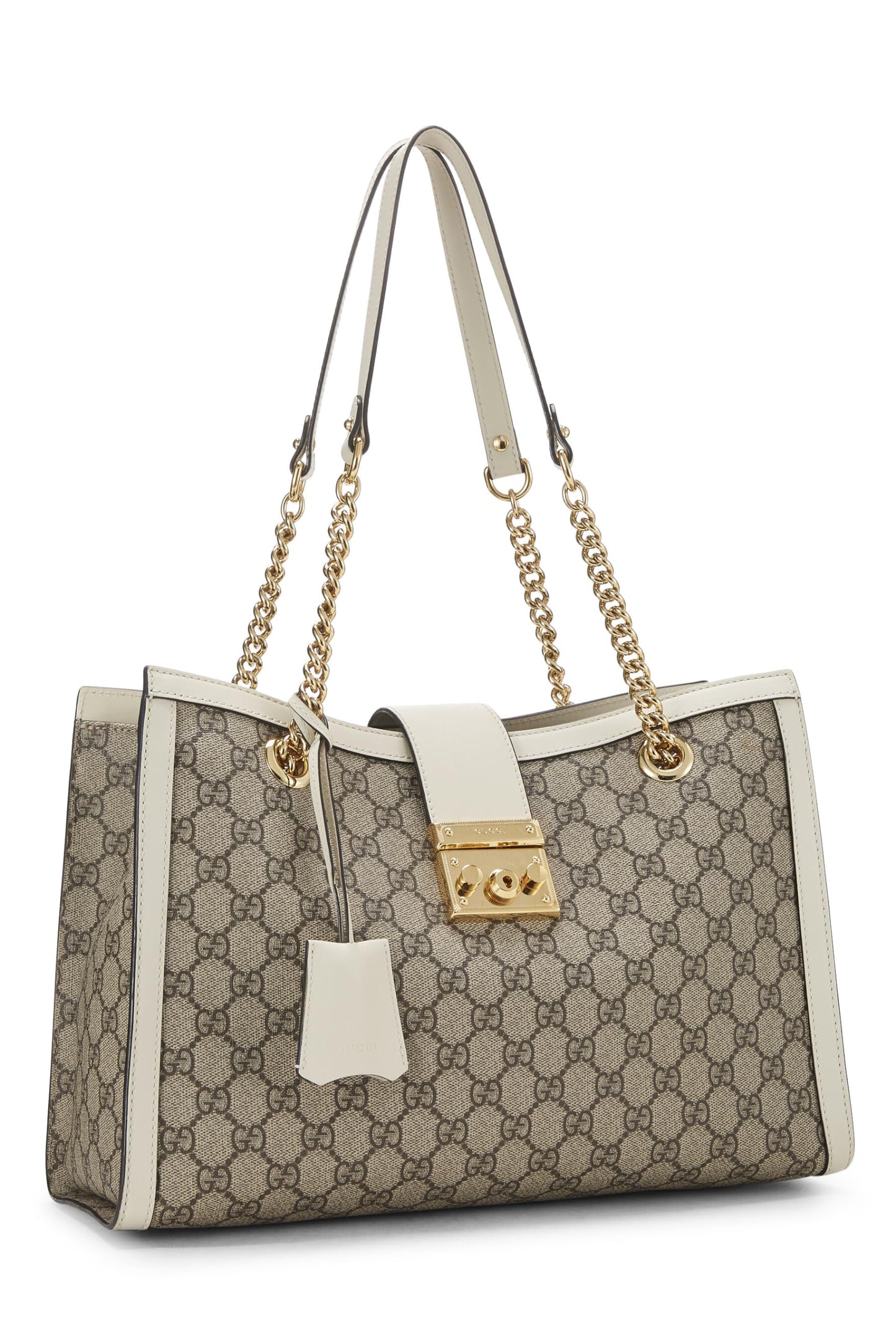 Gucci,  Cream Original GG Supreme Canvas Padlock Tote Medium, White