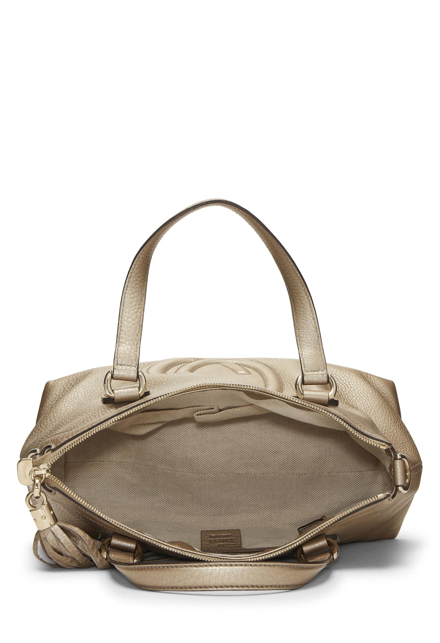 Gucci,  Gold Metallic Leather Soho Top Handle Tote, Gold